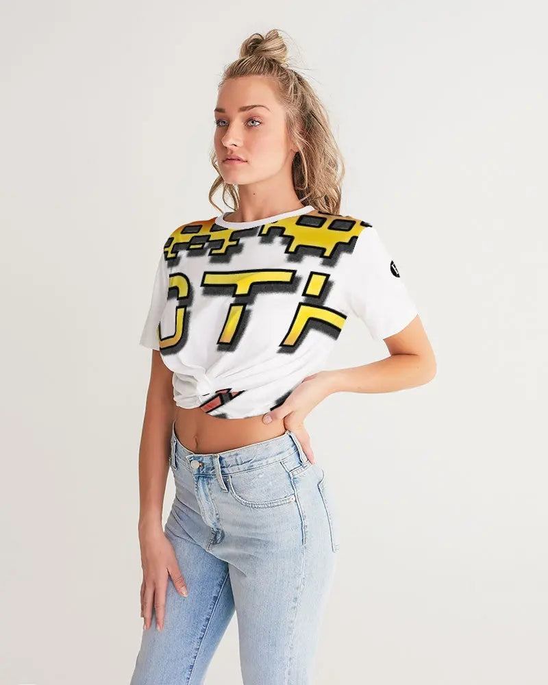 WHITE FLITE Women's Twist-Front Cropped Tee Kin Custom