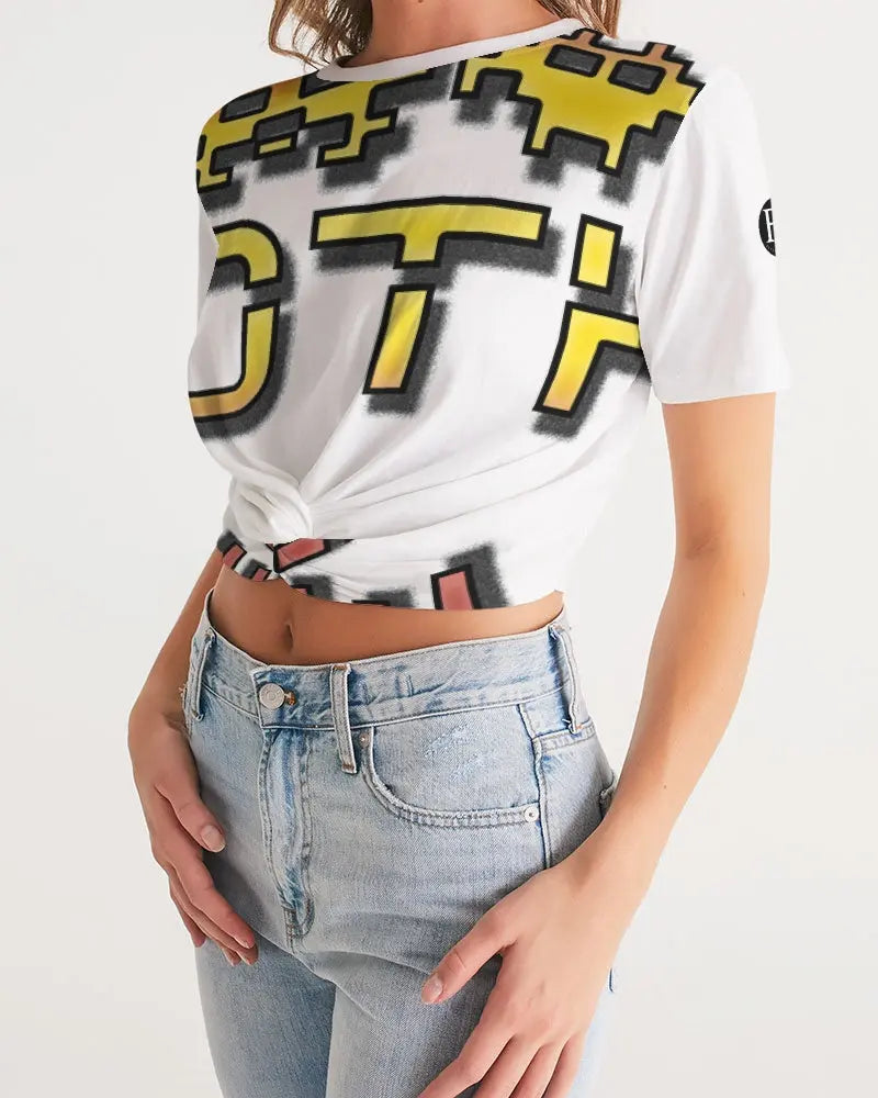 WHITE FLITE Women's Twist-Front Cropped Tee Kin Custom