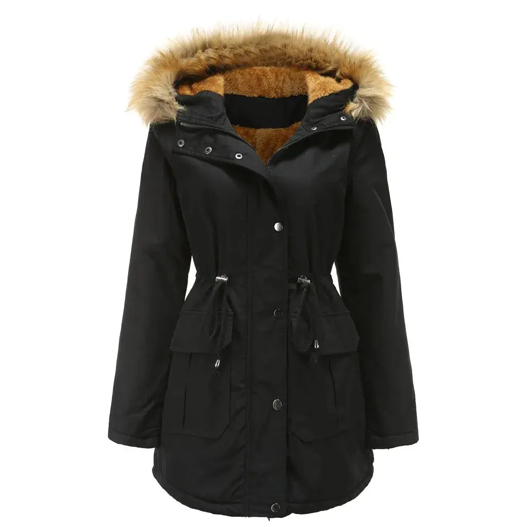 Warm Winter Jacket Women Women's Fur Collar Coats Jackets for Lady Long Slim Fleece Parka Hoodies Parkas FZwear