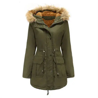 FZ Women's Fur Collar Slim Fleece Parka Hooded Jacket