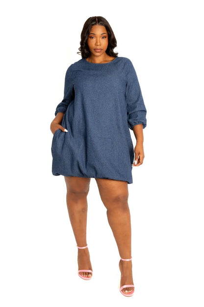 Washed denim bubbled dress CCWHOLESALECLOTHING