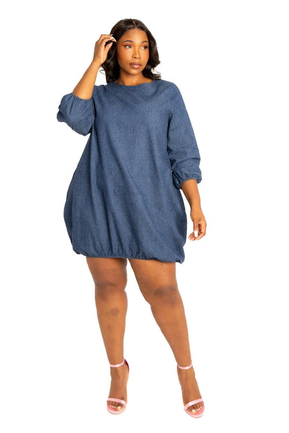 Washed denim bubbled dress CCWHOLESALECLOTHING