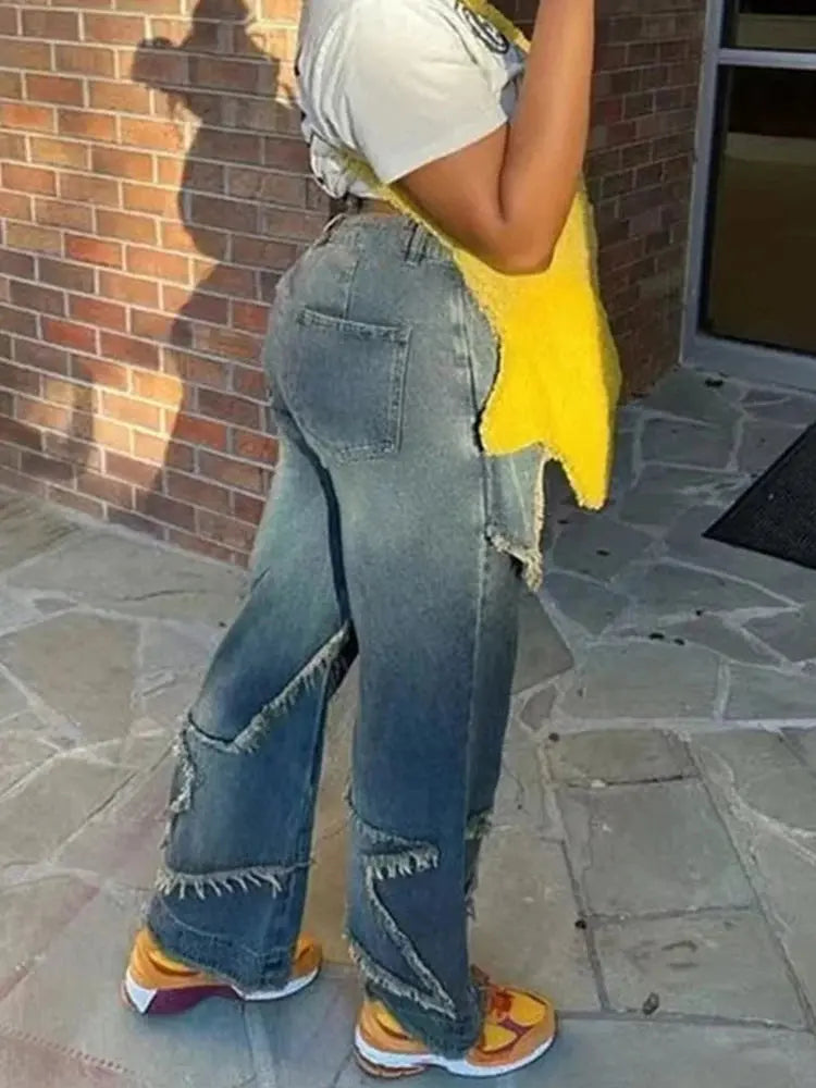 Weird Puss Pentagram Patchwork Straight Pants Women Y2K Trend High-Waist Skinny Autumn Streetwear Casual Wild Pocket Trousers FZwear