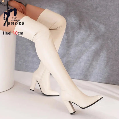 Winter Thigh Boots Women Pointed Toe Thick High Heels Sexy Slim Leg Nightclub Dance Shoes Size 46 Over The Knee Boots For Female FZwear