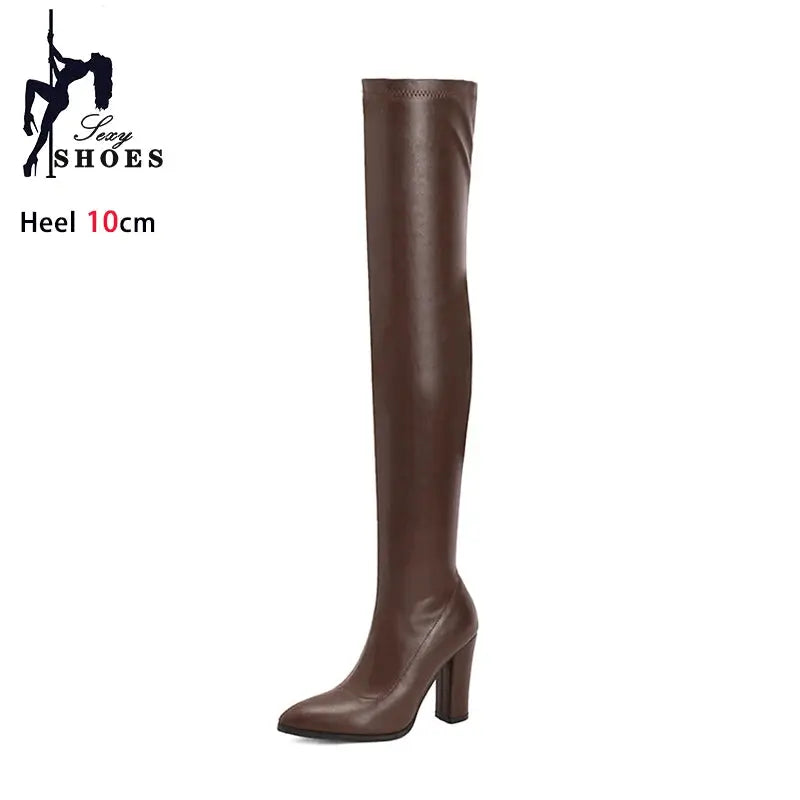 FZ Women's Thick High Heels Sexy Slim Over The Knee Boots