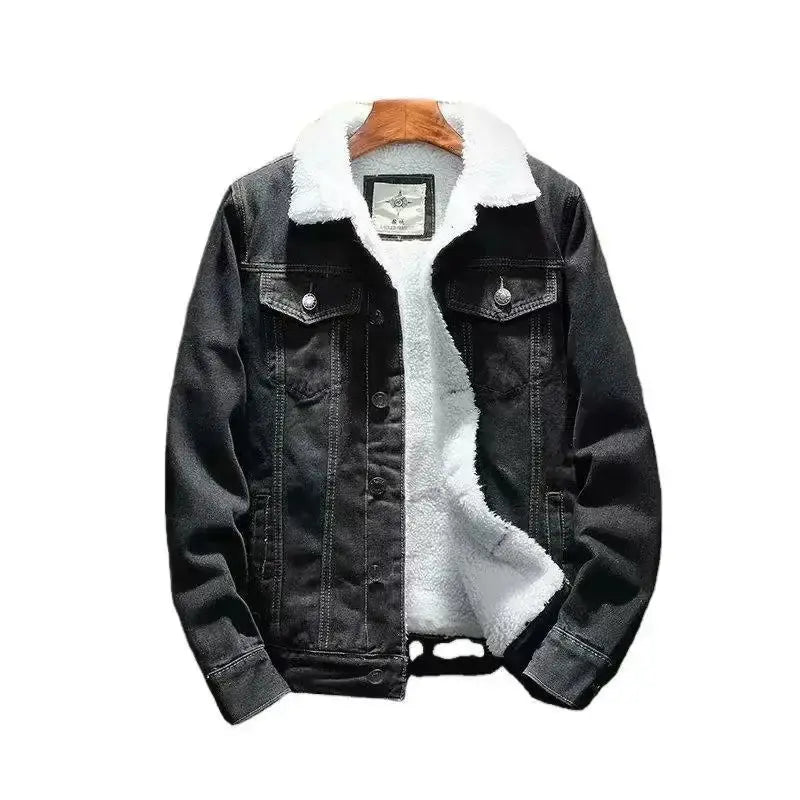 Winter Vintage Fleece-lined Denim Jacket Men's Wear Trendy Cotton-padded Coat Casual Scene Other Material FZwear