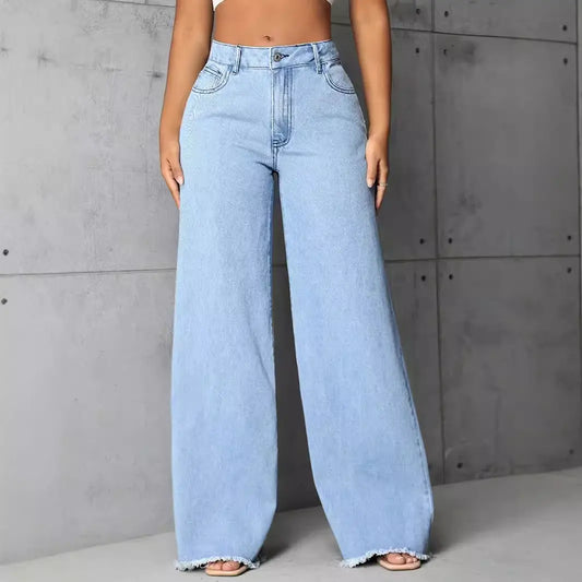 Women Clothing Mop High Waist Straight Wide Leg Jeans Trousers FentyWild