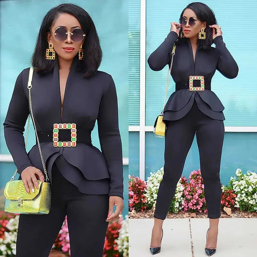 Women Fashion Women's Set Tracksuit Full Sleeve Ruffles Blazers Pants Suit Two Piece Set Office Lady Business Wear Uniform FZwear