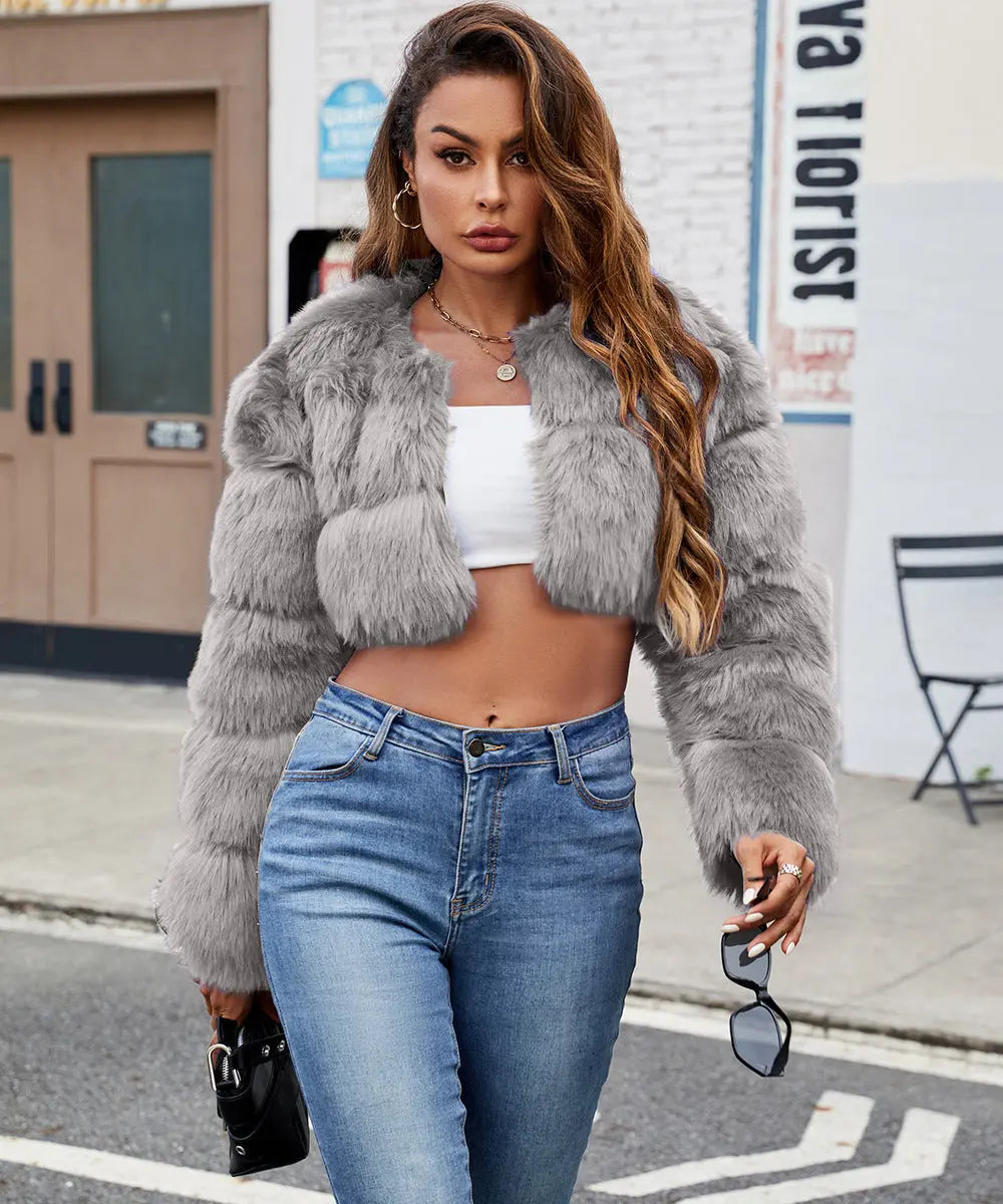 Women Faux Fur Coat Stitching Faux Fur Warm Coat Richy