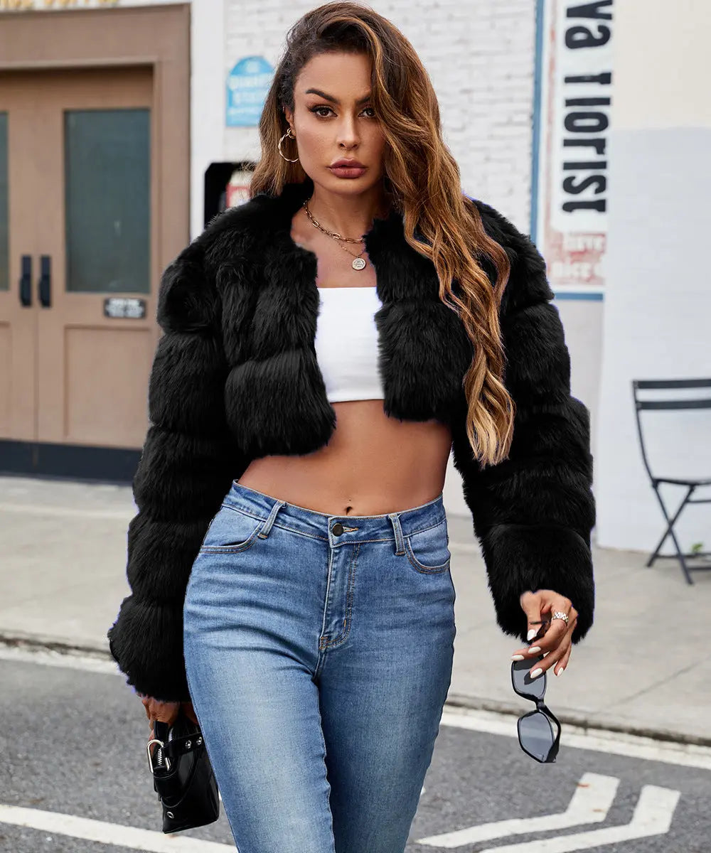 Women Faux Fur Coat Stitching Faux Fur Warm Coat Richy