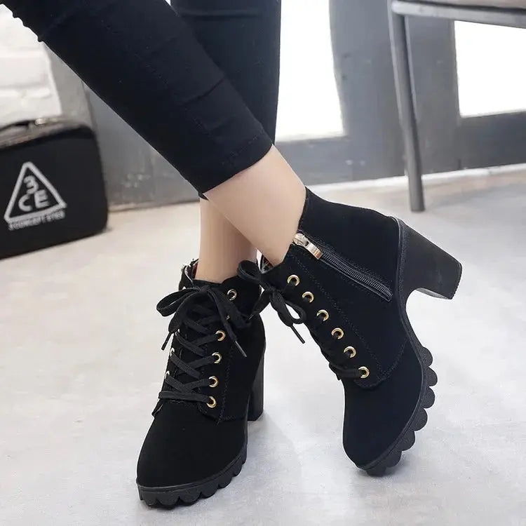 Women Pumps Boots High Quality Lace-up European Ladies Shoes PU High Heels Boots Fast Delivery 2024 FZwear