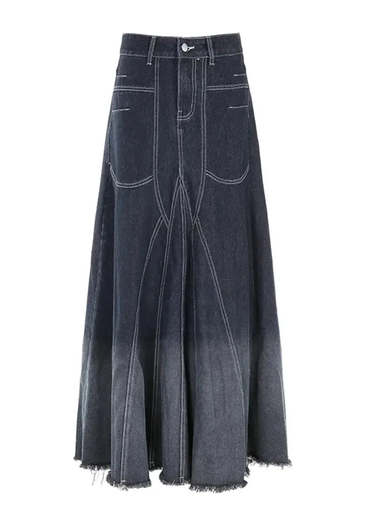 Women's A-line Denim Skirt Vintage 90s Aesthetic Y2k Long Cowboy Skirt Harajuku Korean Emo Jean Skirt 2000s Clothes Summer 2024 FZwear