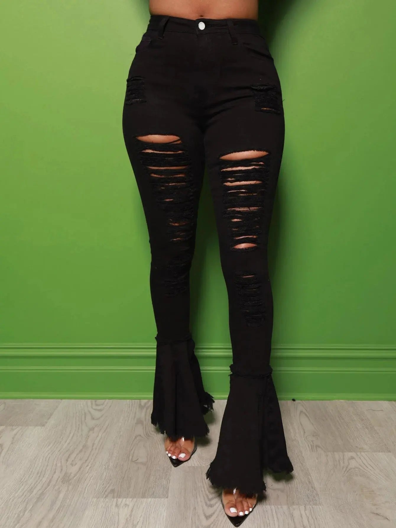 Women's High-Waisted Distressed Ripped Vintage Flare Leg Jeans, Retro Style, Bell Bottom Denim Pants suit for autumn FZwear