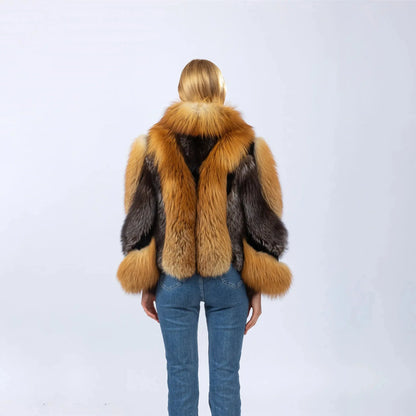 Women's Real Red Fox Fur Jacket With Silver Fox Collar Coat Thick Warm and Fashionable in Winter 23A0616 FZwear