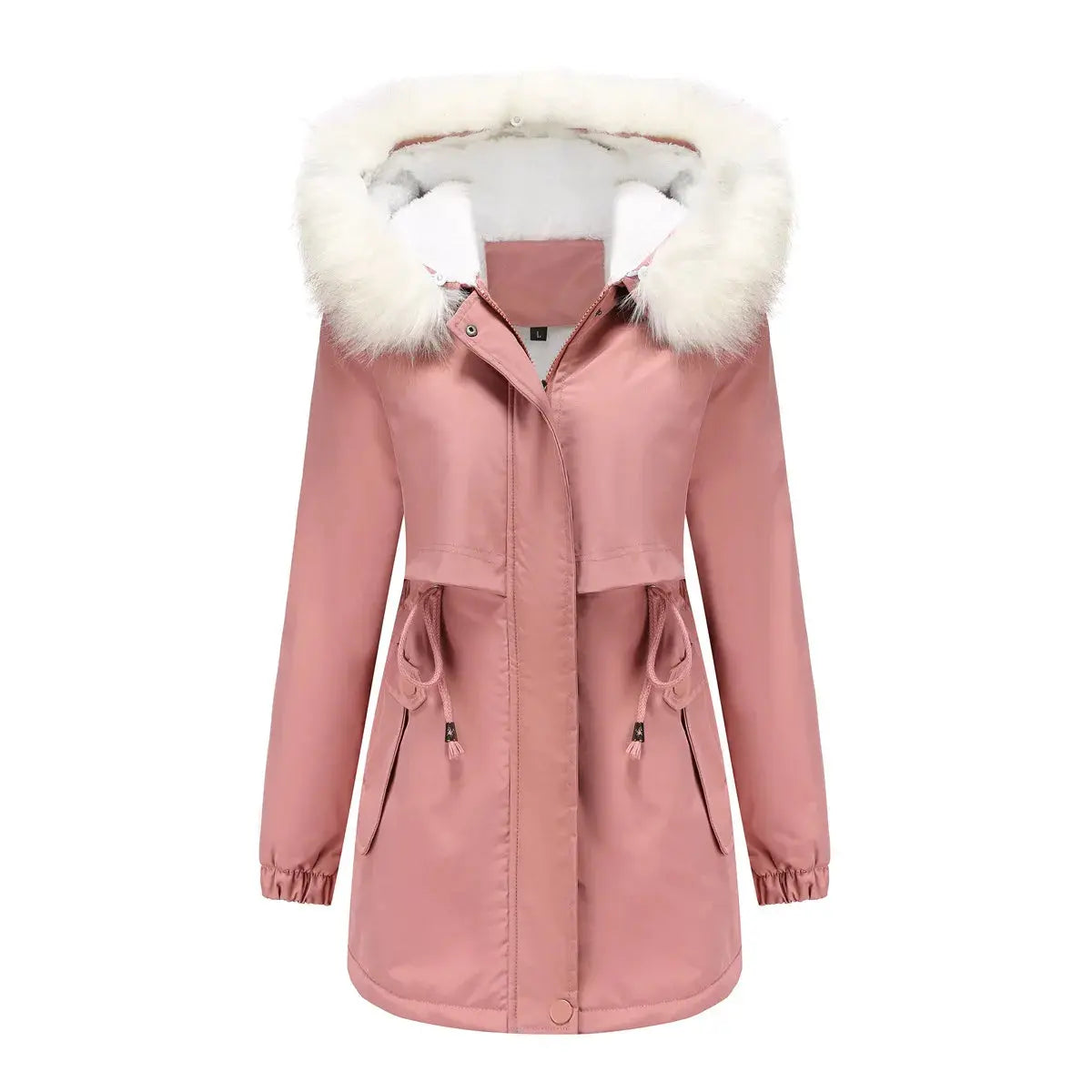 FZ Women's Velvet Hooded Cotton With Fur Collar Parka Jacket