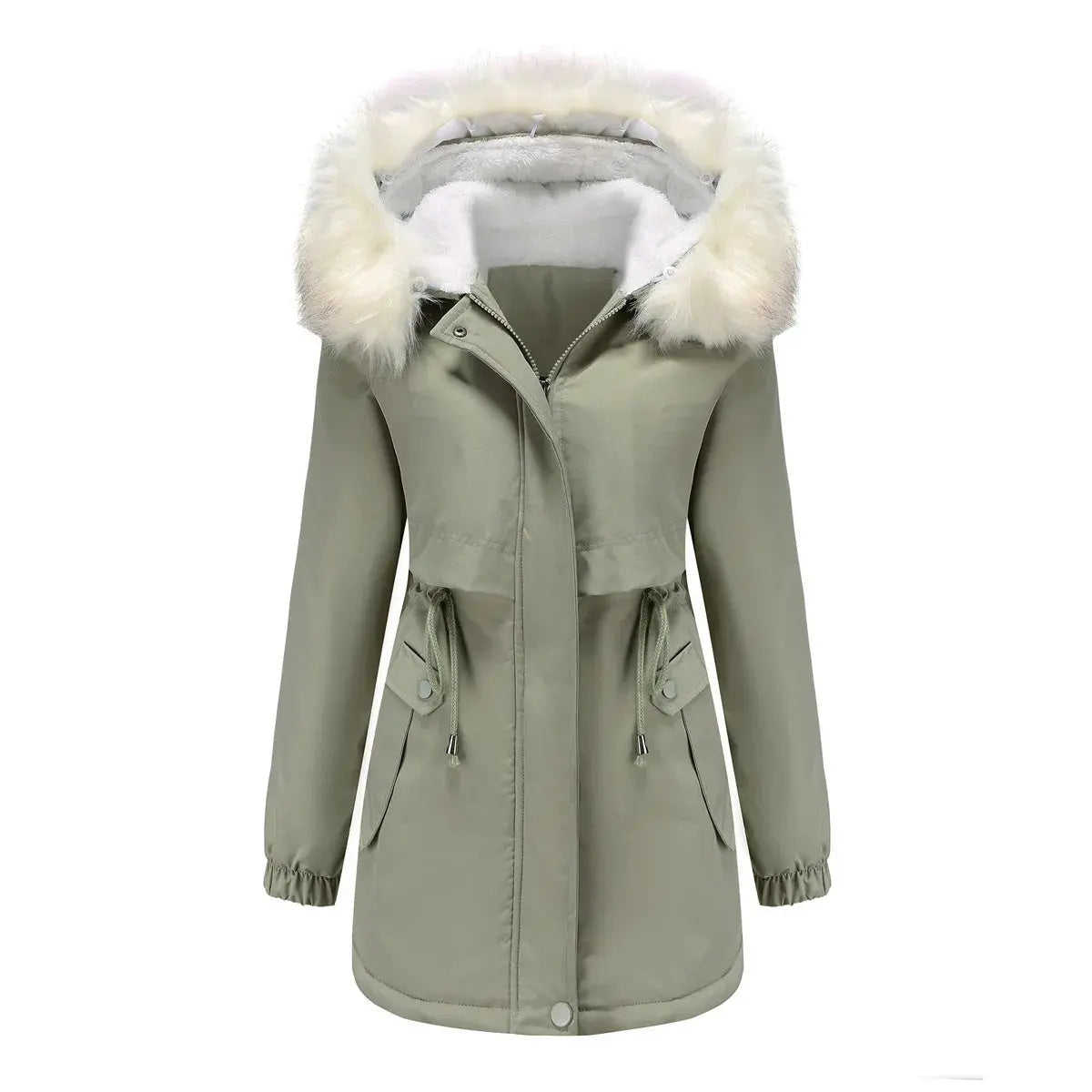 FZ Women's Velvet Hooded Cotton With Fur Collar Parka Jacket