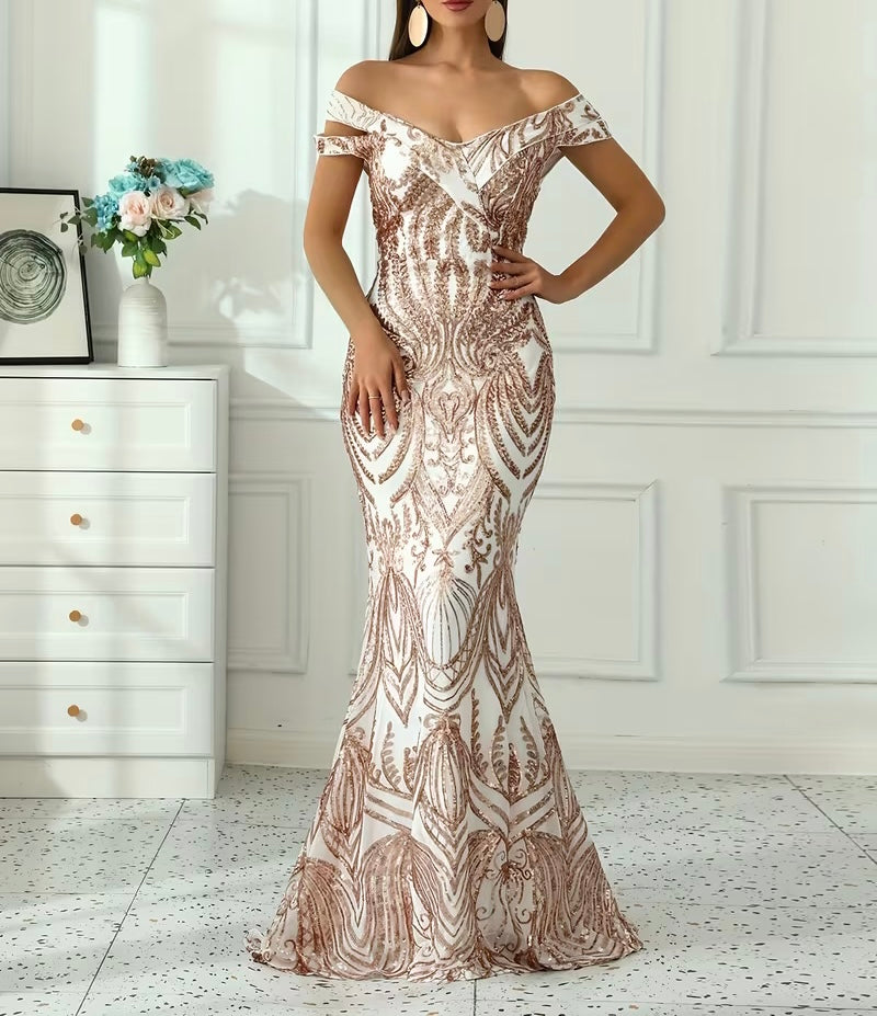 FZ Women's Sequins Drop Sleeve Mermaid Evening Dress
