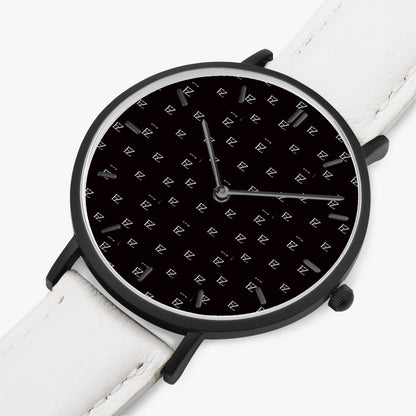 FZ Unisex Ultra-Thin Leather Strap Quartz Watch (Black With Indicators)