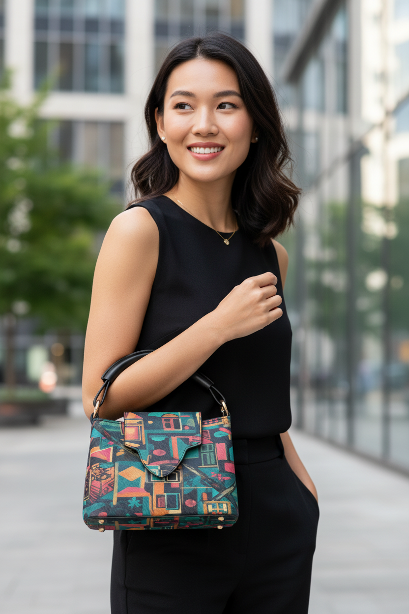 Asian female model Cipher crossbody handbag