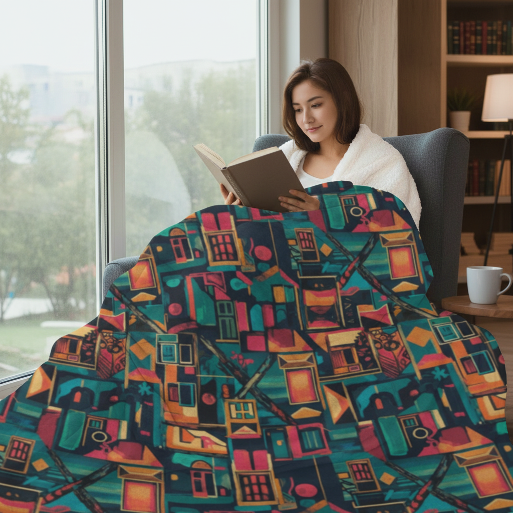 Asian female model cozy blanket lifestyle