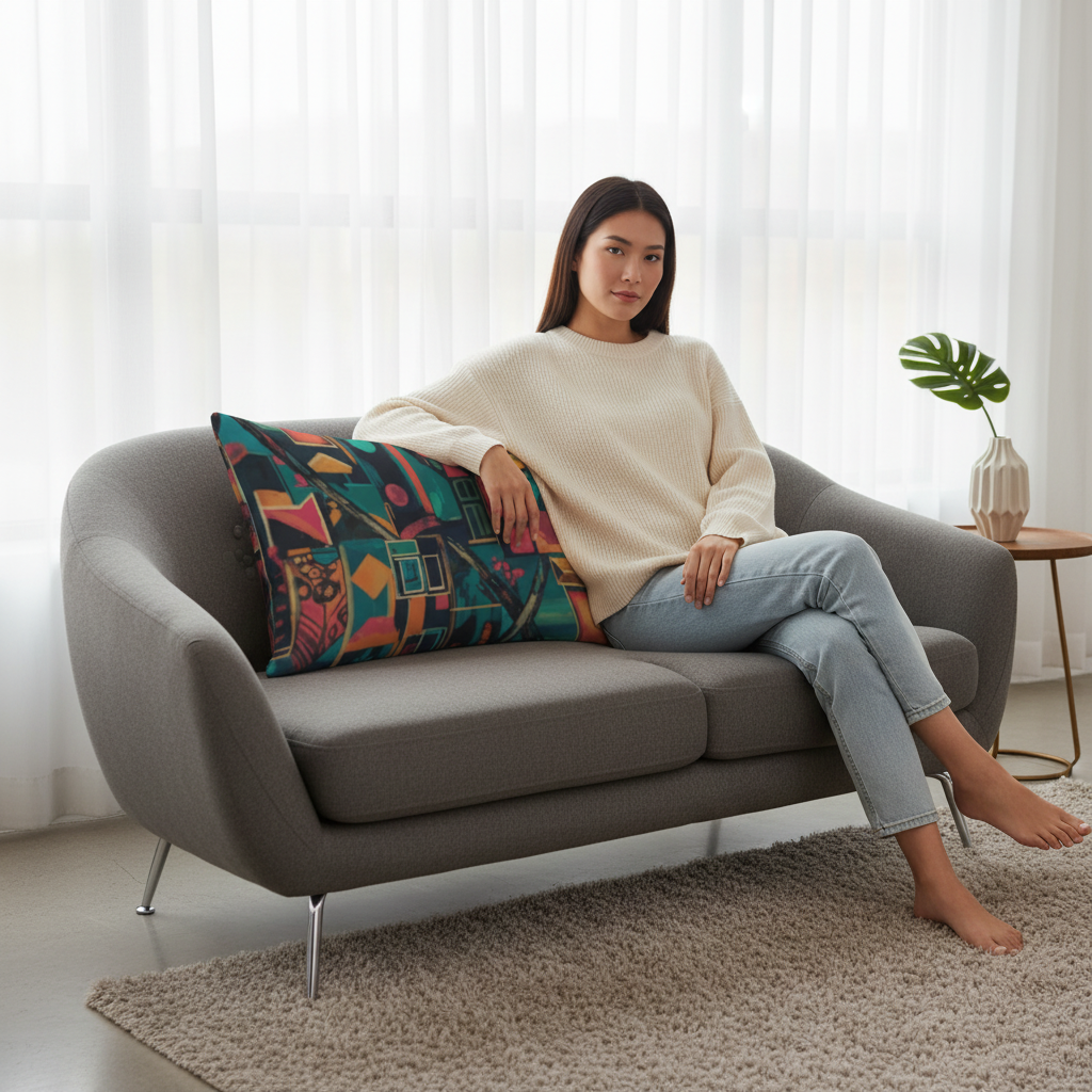 Asian female model double-sided print pillow sofa