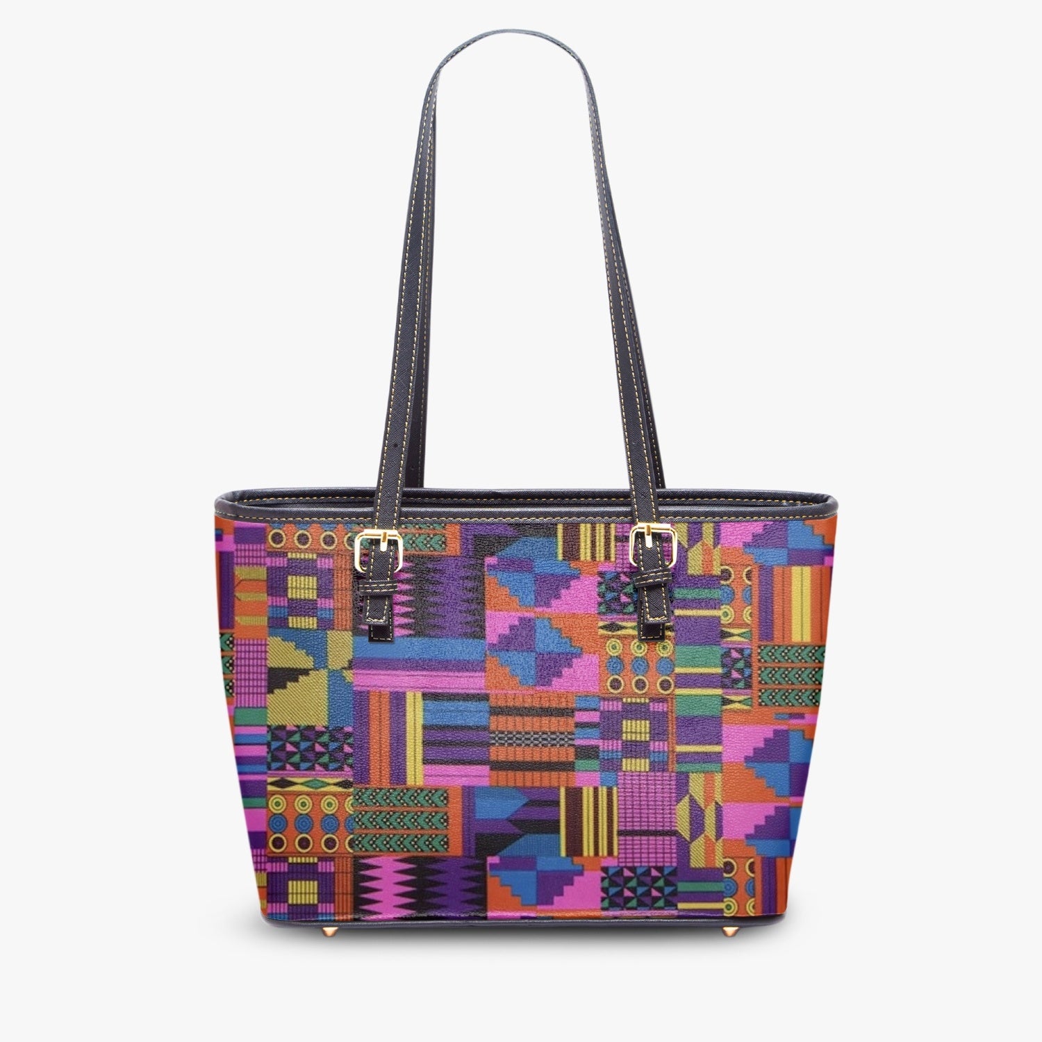 FZ African Print Large Leather Tote Bag JetPrint