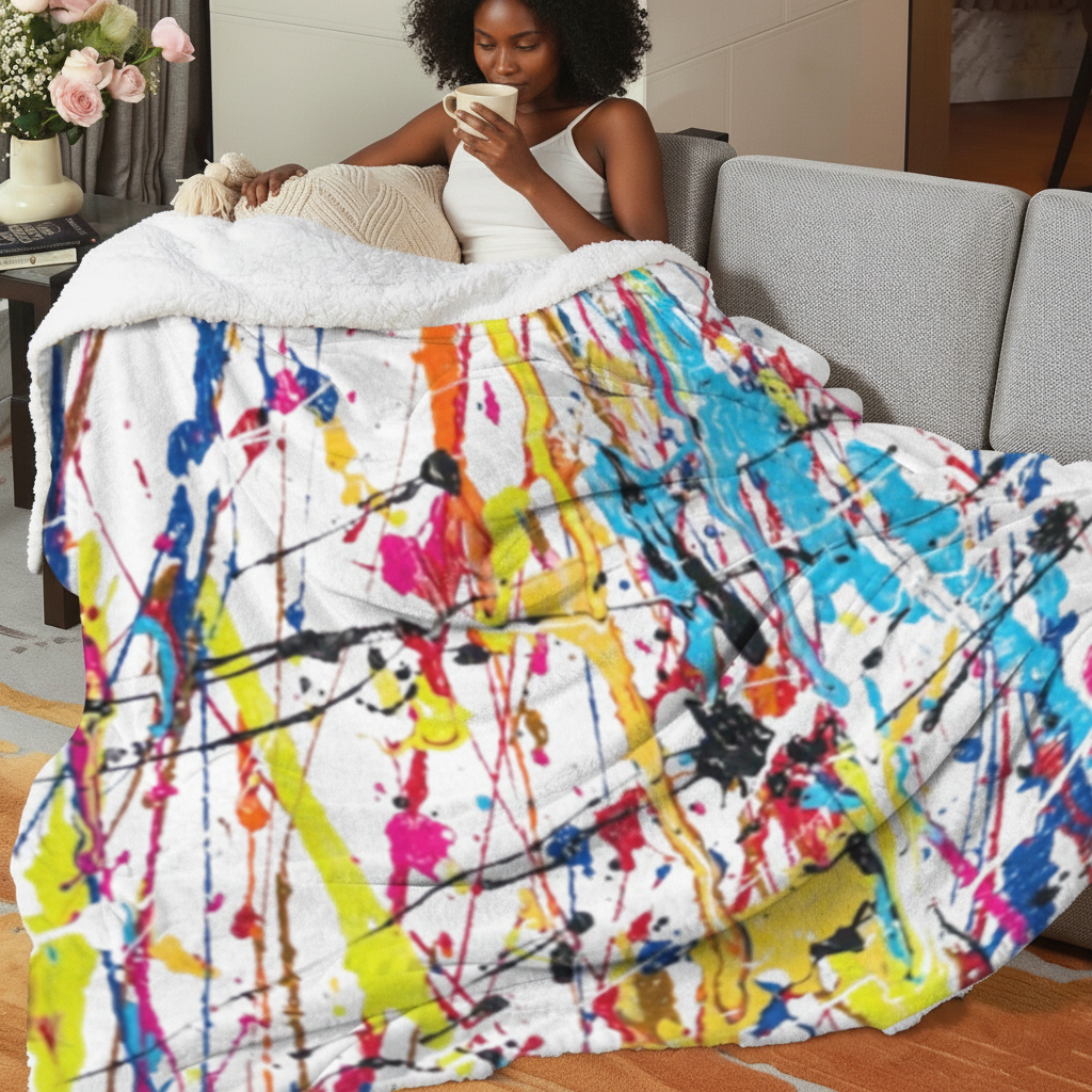 Black female model paint splatter blanket lifestyle
