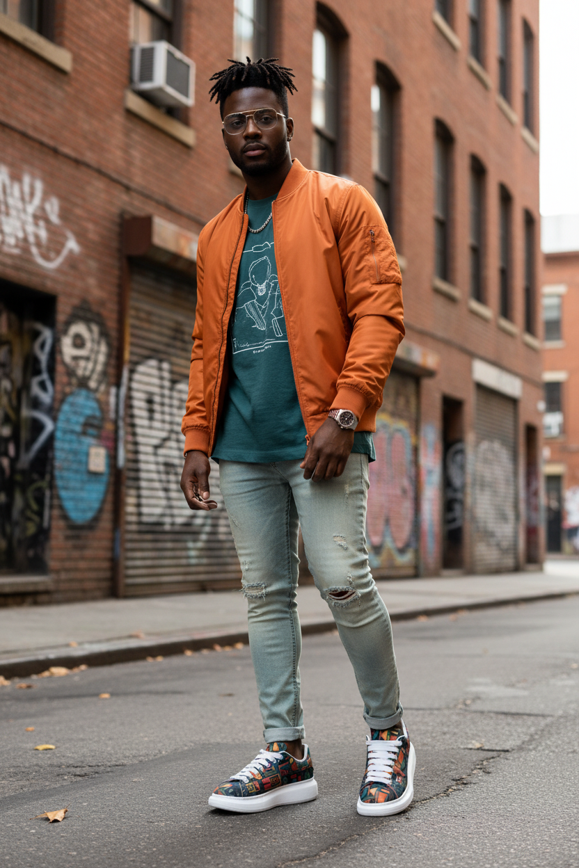 Black male model geometric sneakers