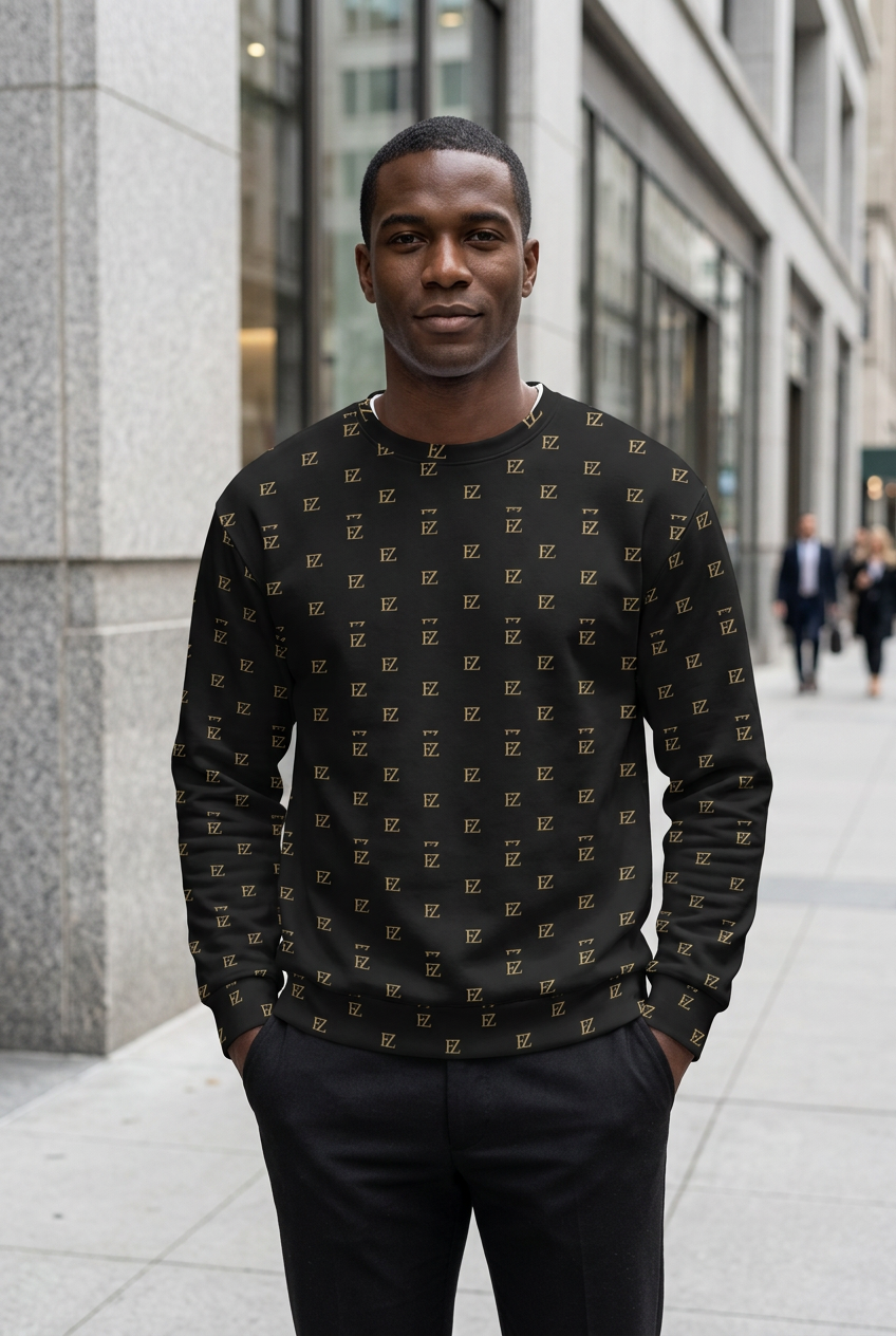 Black male model standing on a city sidewalk