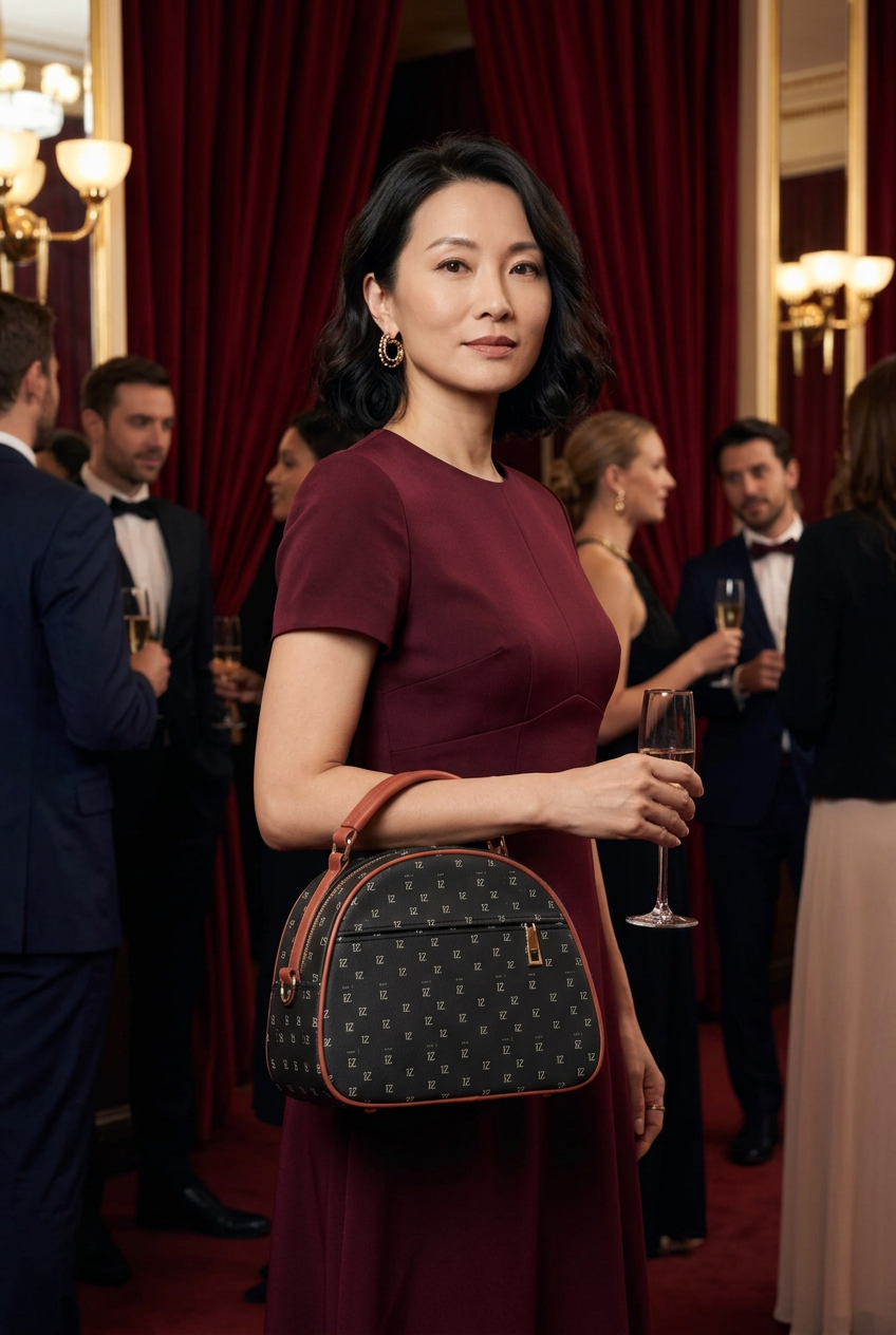 Black monogram mini handbag at a theatre premiere