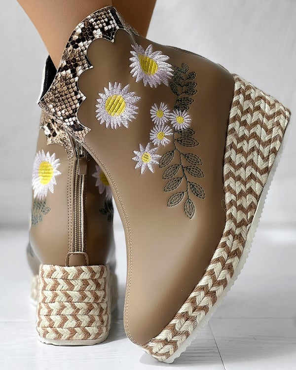 FZ Women's Snakeskin Floral Embroidery Ankle Boots - FZwear