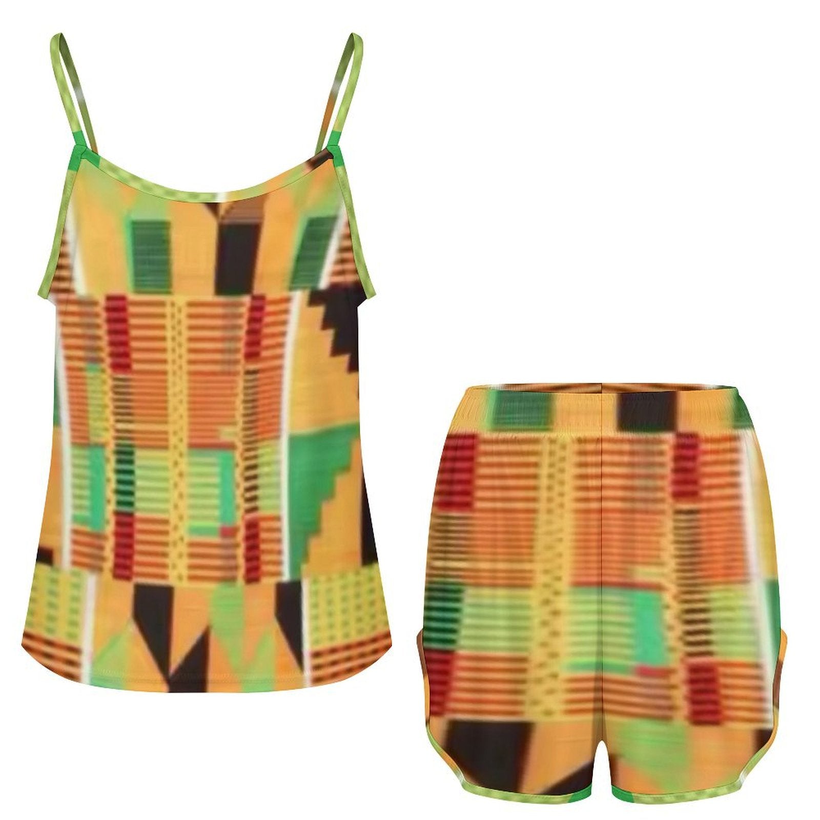 FZ Women's African Print Spaghetti Strap Shorts Pajama Suit
