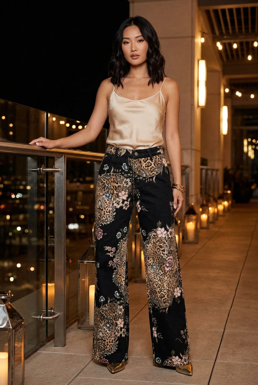 Champagne camisole and gold heels on a hotel terrace