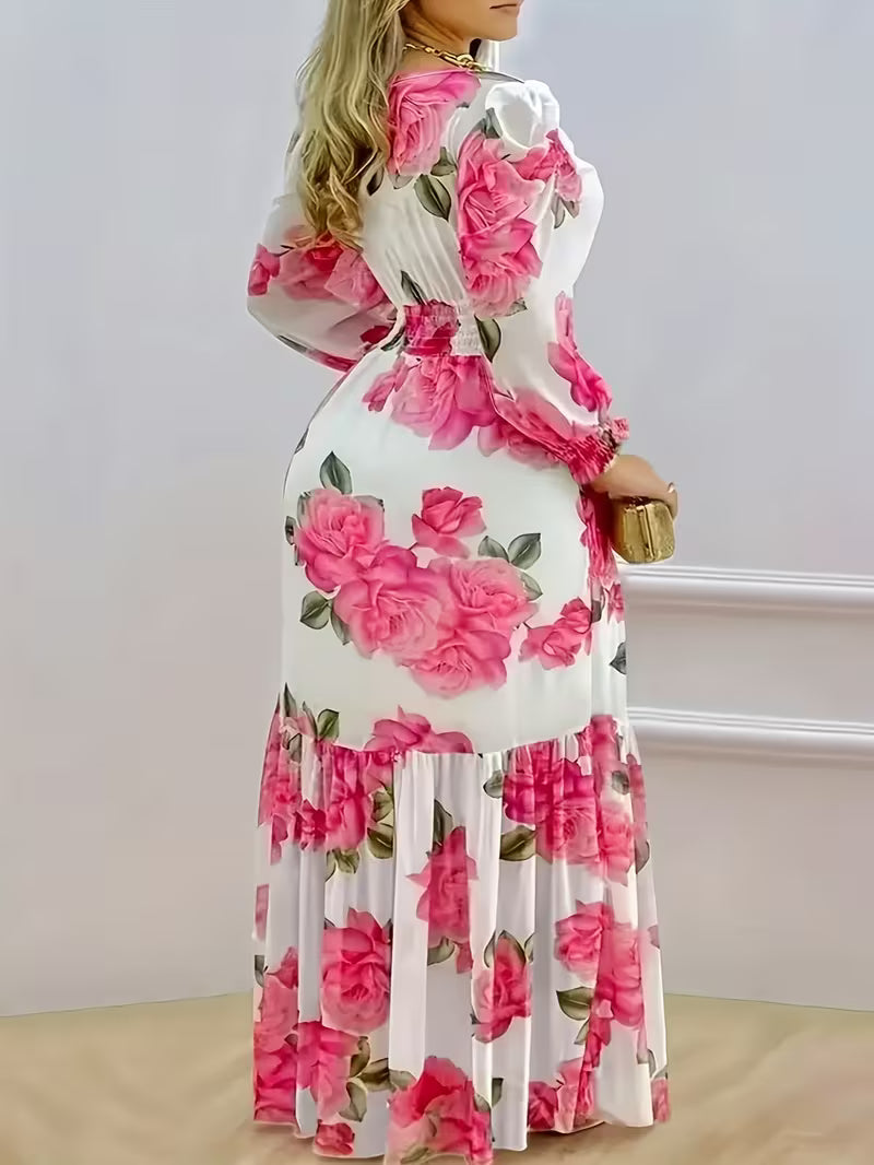 FZ Women's Plus Size V-Neck Floral Print Maxi Dress