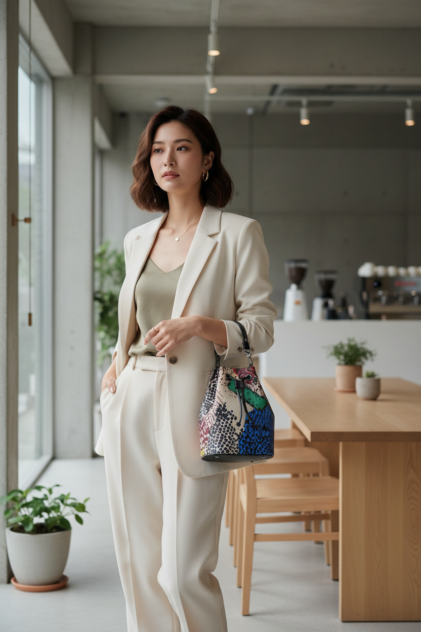 Dots bag - East Asian woman