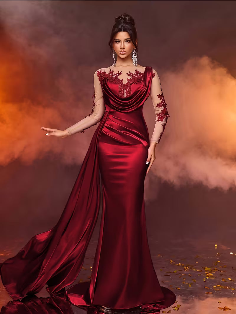 FZ Women's Lace Long Formal  Temperament  Slim High Waist  Evening Dress