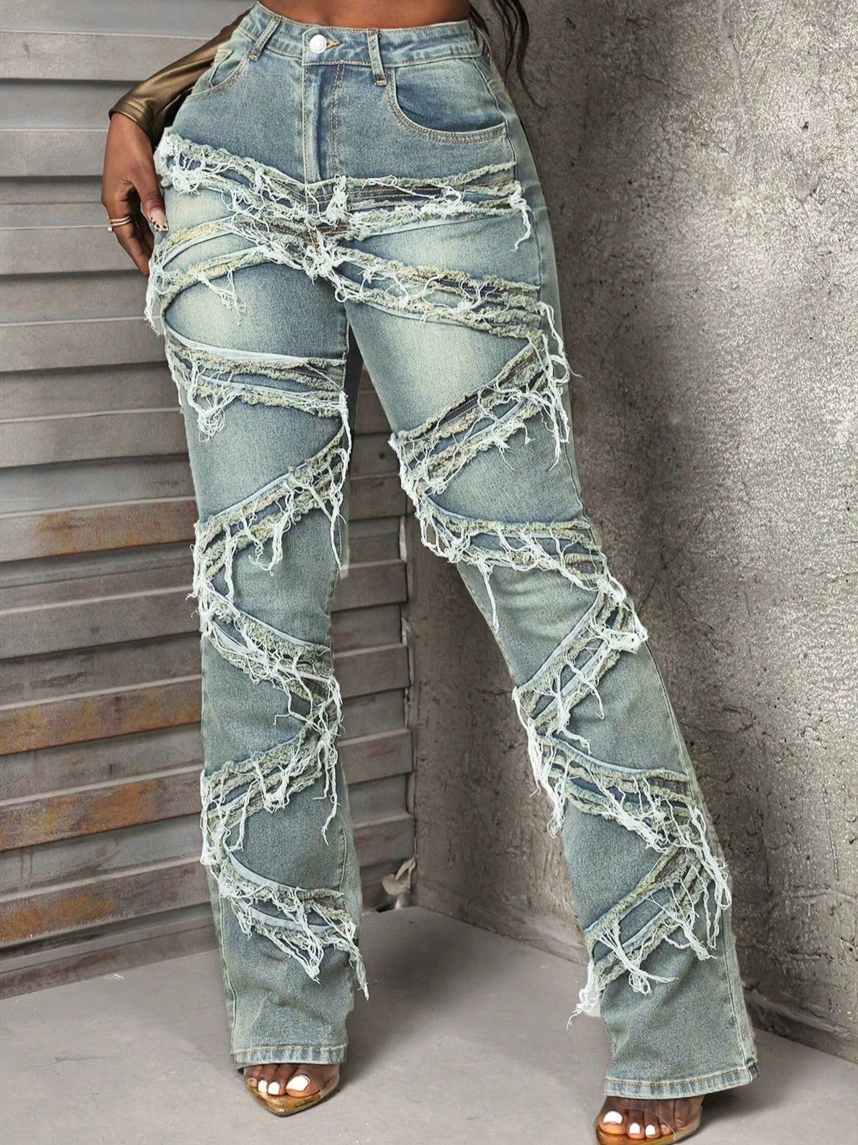 FZ Women's Vintage Fringed Street Style Denim Pants