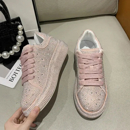 fashion Women Platform Casual Sneakers Rhinestones Thick-soled White Silver Shoes for Women Shining Crystal Sneakers Trend Shoes FZwear