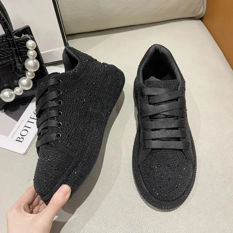 fashion Women Platform Casual Sneakers Rhinestones Thick-soled White Silver Shoes for Women Shining Crystal Sneakers Trend Shoes FZwear