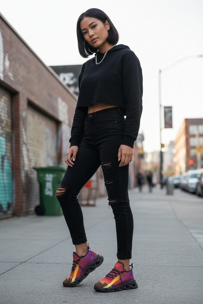 Female black sole sunset sneakers