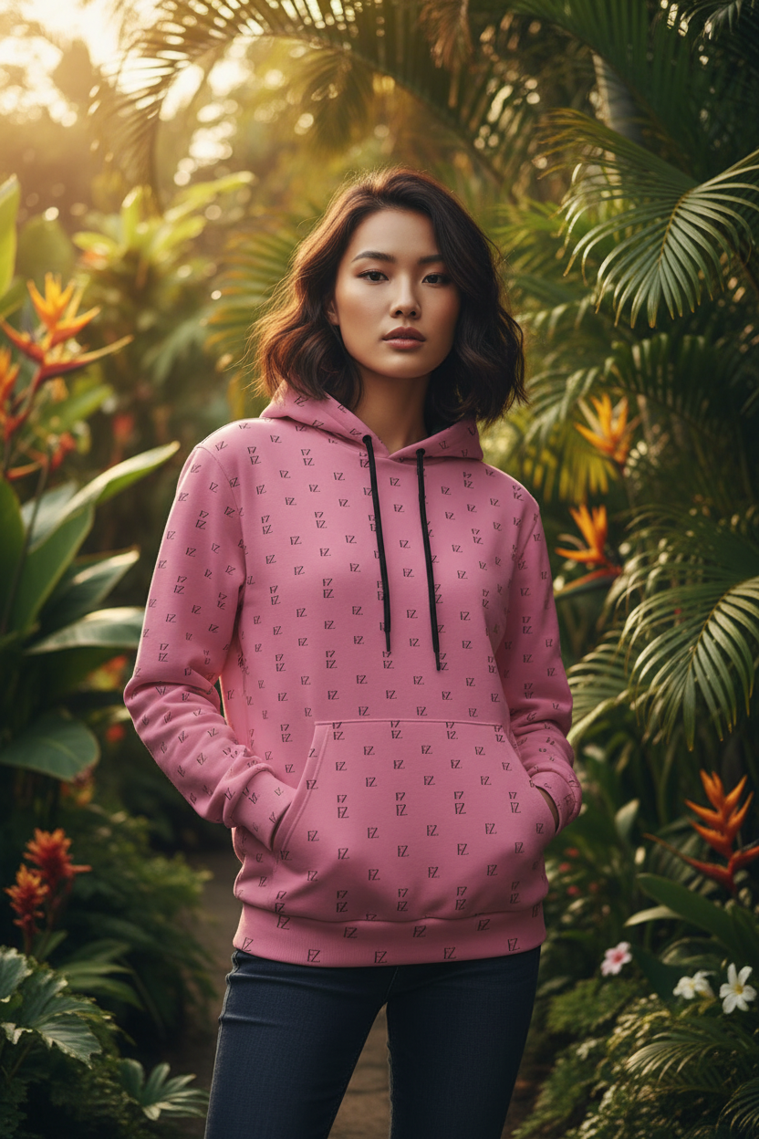 Female front - Pink FZ monogram hoodie