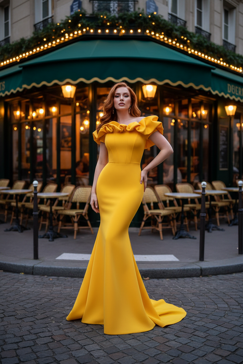 FZ Women's One Shoulder Fishtail Mermaid Maxi Evening Dress
