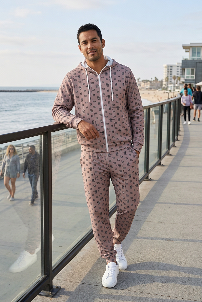Hispanic male leaning against an oceanfront railing