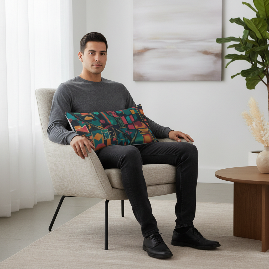 Hispanic male model double-sided print pillow accent chair