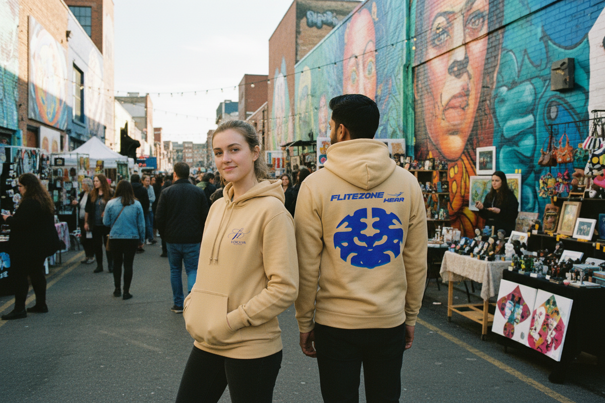 Hoodie lifestyle image at a street-art festival