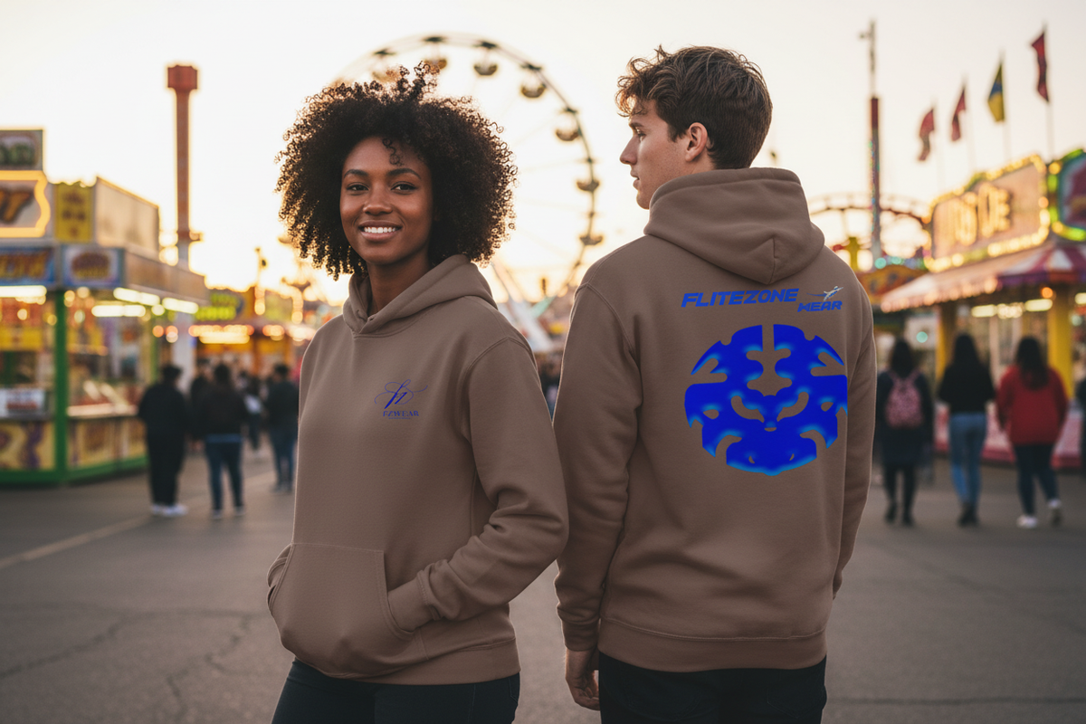 Hoodie lifestyle image at an amusement park