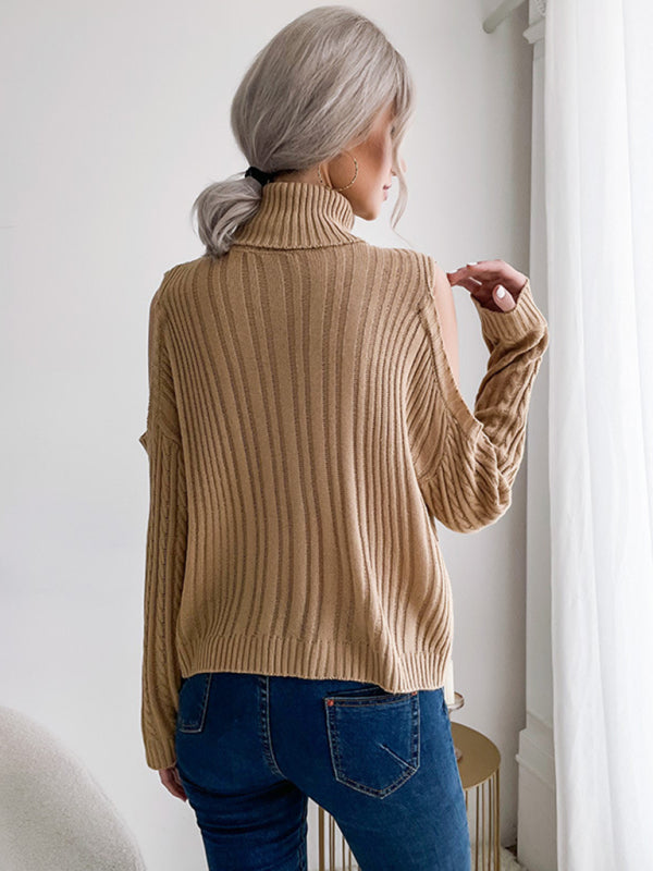 FZ women's bottoming turtleneck twist off-shoulder sweater top - FZwear