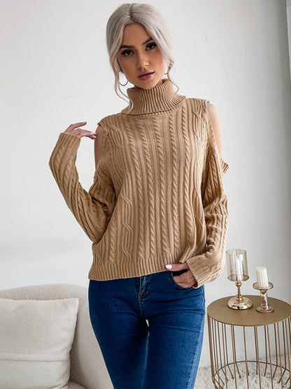 FZ women's bottoming turtleneck twist off-shoulder sweater top