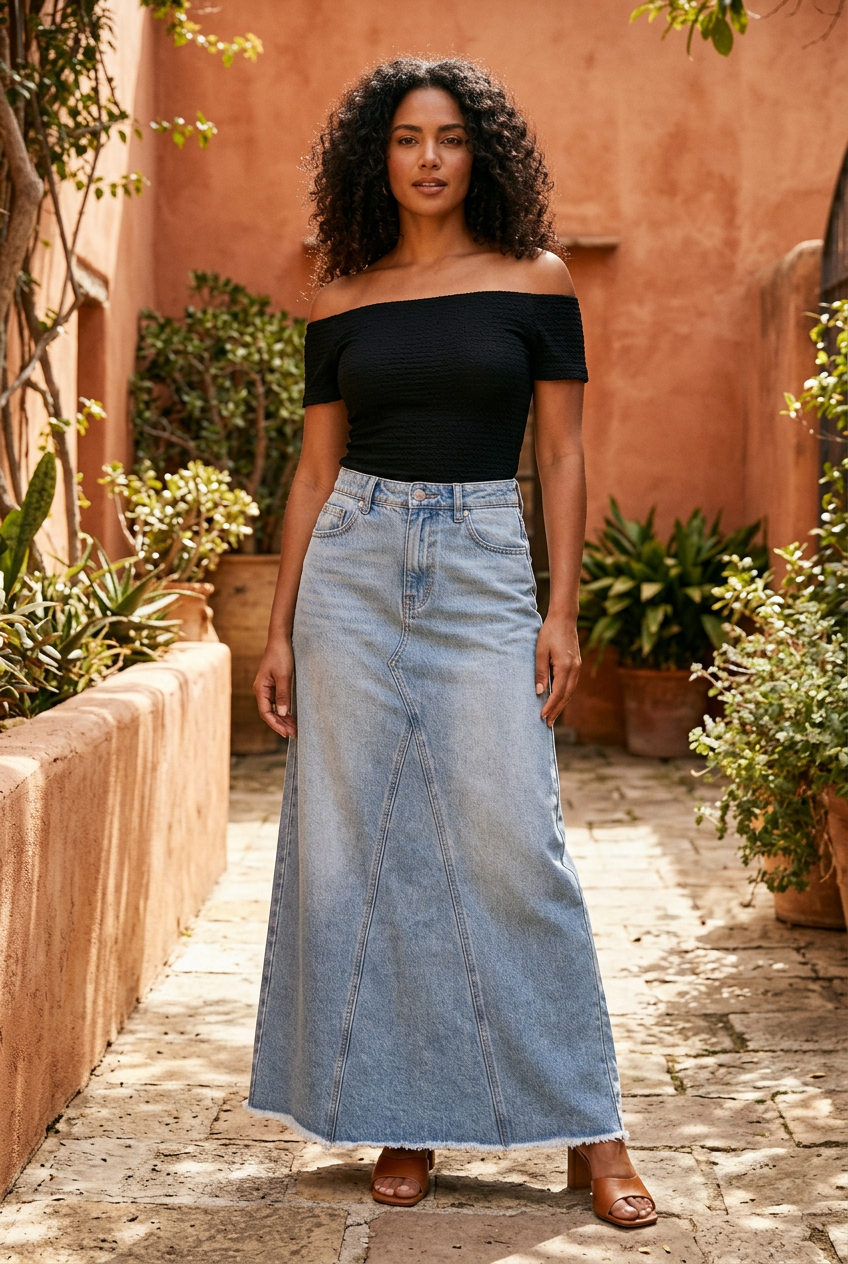 Latina model in a terracotta courtyard