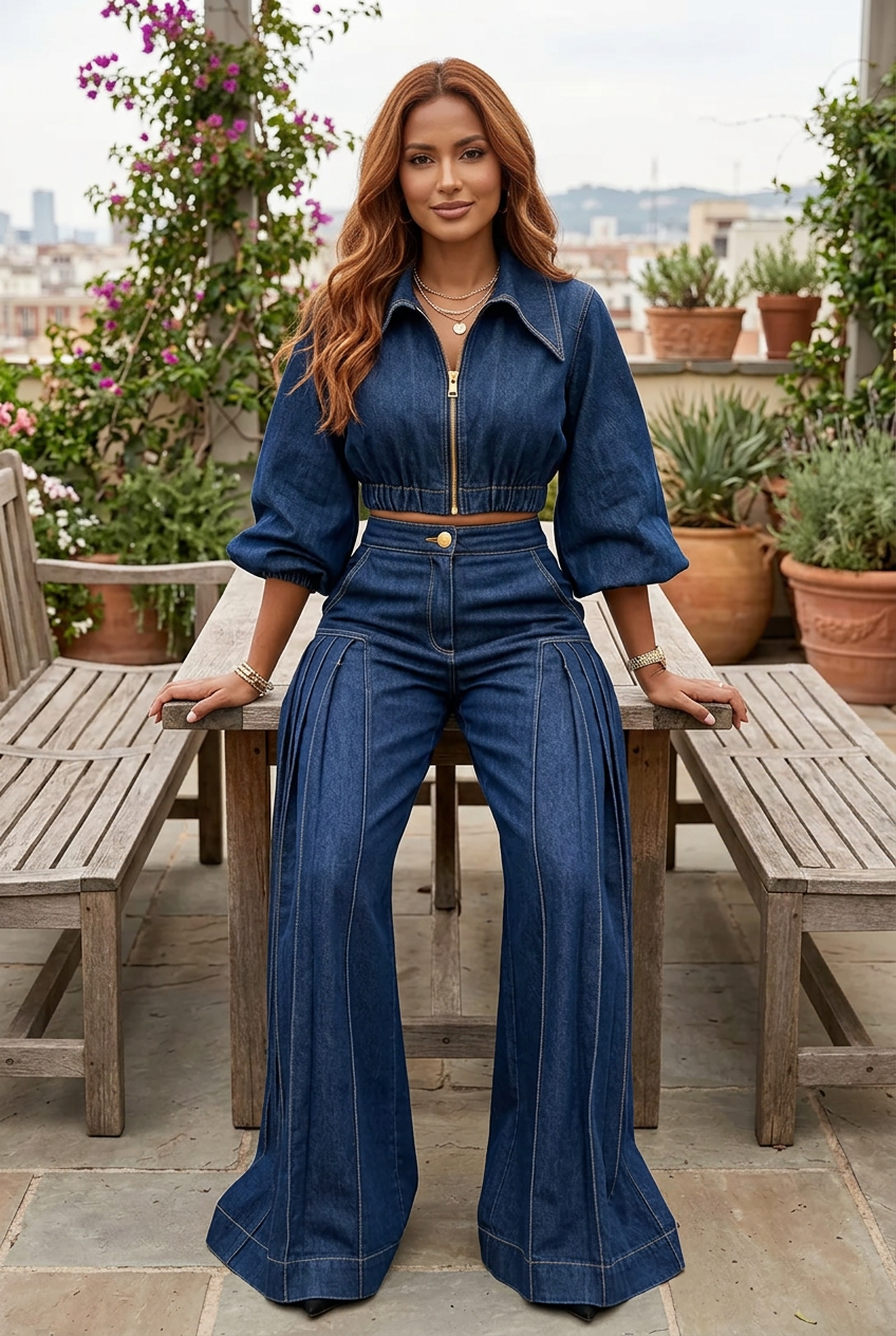 Latina model seated in a rooftop garden